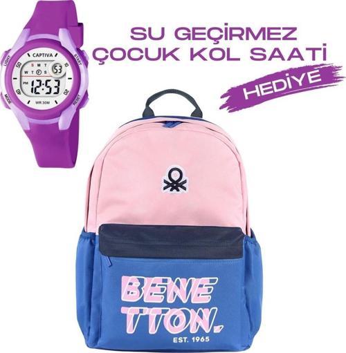 Çocuk Kol Saati Hediyeli Benetton Büyük Kapasiteli Çocuk Okul Çantası B.NT.03844