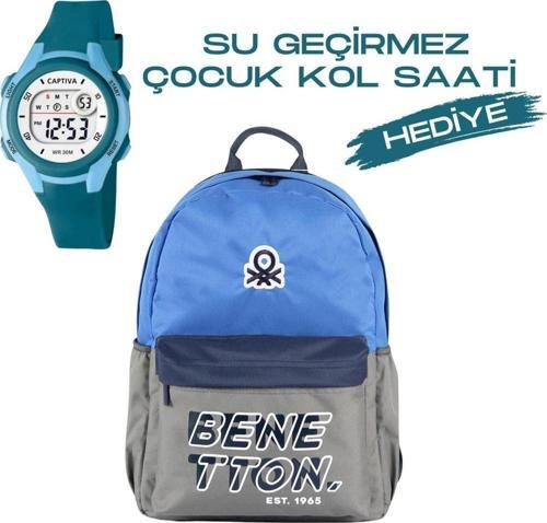 Çocuk Kol Saati Hediyeli Benetton Büyük Kapasiteli Çocuk Okul Çantası B.NT.03845