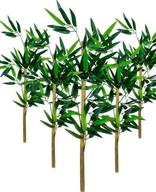 5li Set Yapay Bambu Sopası 8 Yapraklı 70 cm Yapay Çiçek Bambu Duvarı Separatör Çiçeği Yapay Çiçek