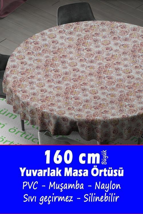 160 cm Büyük Yuvarlak Pvc Muşamba Mutfak Masa Örtüsü Elyaflı Astarlı Silinebilir Naylon Krizantem