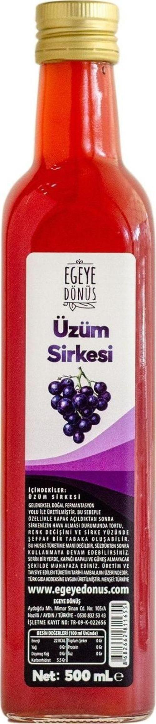 Katkısız Doğal Fermente Üzüm Sirkesi Cam Şişe - 500 Ml. (geleneksel Yöntemle Mayalanmıştır.)