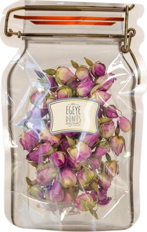 Tomurcuk Gonca Pembe Gül Kurusu - 25 Gr. - Kavanoz Görünümlü Kilitli Poşet - Kilitli Saklama Poşeti