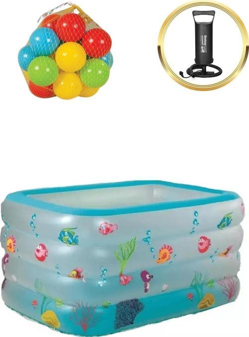 4 Boğumlu Derin Bebek Havuzu + 25 Top + Pompa - Kas Geliştirici Havuz Derin Havuz 140x100x70 cm