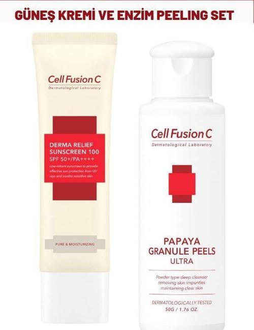 Derma Relief 100 Spf 50 /pa Çocuklar Ve Yetişkinler Için Güneş Kremi ve Papaya Enzim Peeling Set
