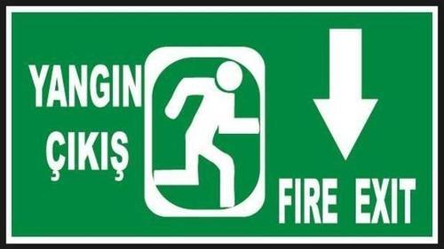 Fosforlu Yangın Çıkış -Fire Exit Levhası  - Fotolümenli - Aşağı Yön