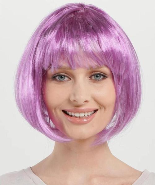 Rose Pembe Renk Düz Kesim Küt Parti Peruğu Kısa Takma Saç