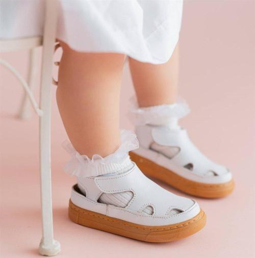 Hakiki Deri Çocuk Sandalet Krem D-466