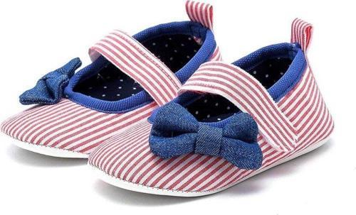 Kurdeleli Çizgili Bebek Patik-KIRMIZI-G-2293