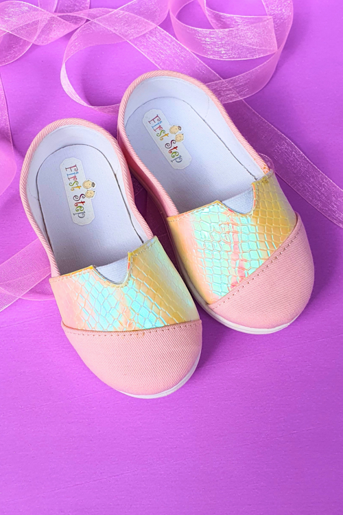 Balık Pullu Keten Çocuk Ayakkabısı-Pudra-F-484