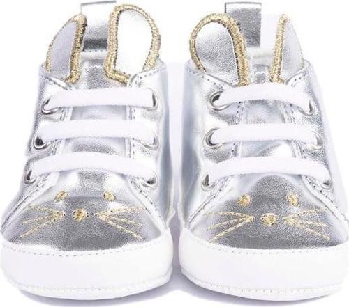 Tavşan Nakışlı Gümüş Rugan Patik