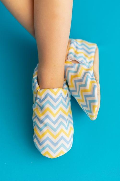 Zigzak Kaydırmaz Taban Bebek Patik Sarı , Ev Botu Terliği Kreş Ayakkabısı Panduf F-824