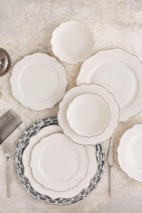 Almond Platin Line  24 Parça 6 Kişilik Porselen Yemek Takımı