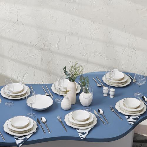 Daisy Wave Shape Kayıklı Porselen 27 Parça 6 Kişilik Yemek Takımı Platinium