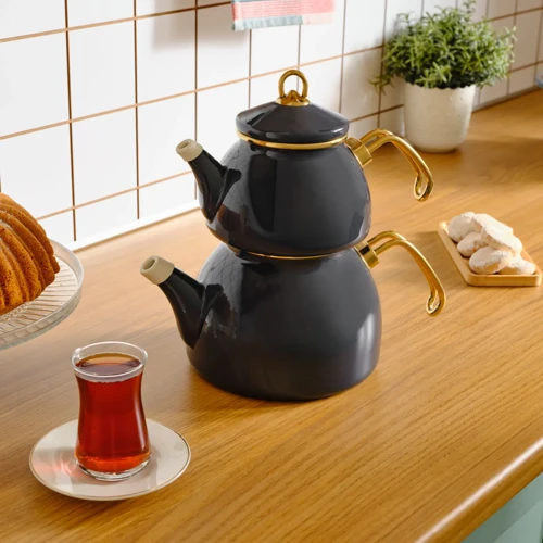 Retro Emaye İndüksiyon Tabanlı Antrasit Çaydanlık
