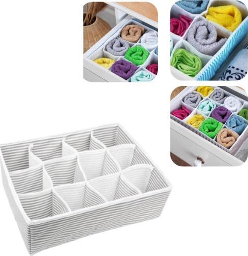 12 Bölmeli Çekmece Düzenleyici Organizer Gri Çizgili