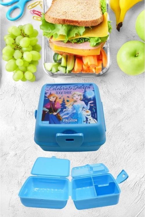 2 Bölmeli Kilitli Çatal Kaşıklı Frozen Beslenme Kabı Mavi