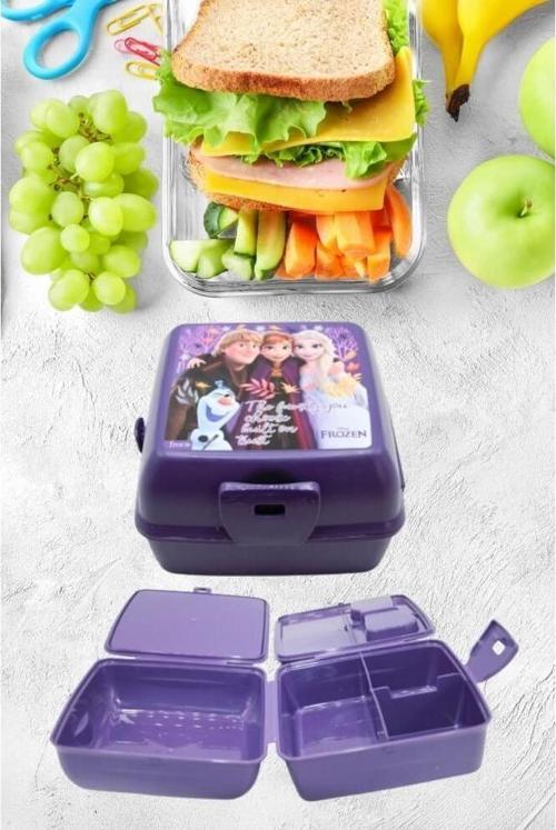 2 Bölmeli Kilitli Çatal Kaşıklı Frozen Beslenme Kabı Mor