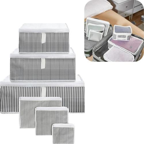 Seyahat Yolculuk Valiz Bavul Düzenleyici Organizer 6 Lı Set Gri Çizgili