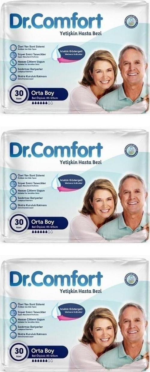 Dr. Comfort Yetişkin Hasta Bezi Bağlamalı Medium - Orta Boy 30'Lu 3 Paket (90 Adet)