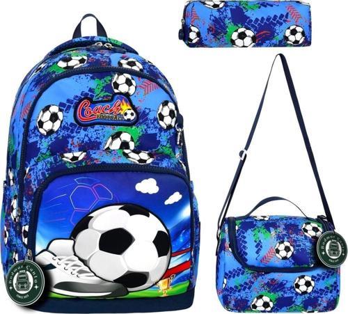 Coach Futbol Topu Okul Çantası + Termal Beslenme + Kalemlik Futbol Çanta İlkokul Çantası Sırt Çanta
