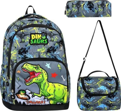 Dinosaurs Okul Çantası + Termal Beslenme + Kalemlik Dinozor Çanta İlkokul Çantası Sırt Çanta