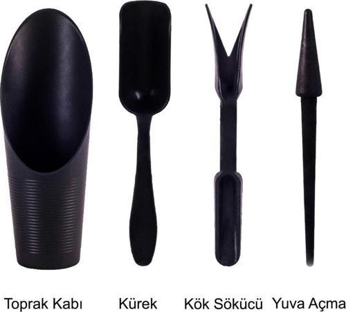 Kaktüs Dikim Seti (Yeşil) Sukulent Bakım Seti 4 Parça Toak Kabı Kürek Kök Sökücü Yuva Açma