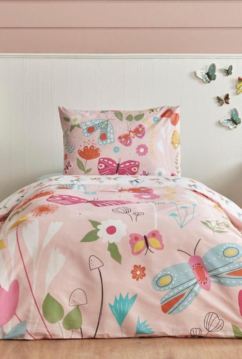 Young Butterfly %100 Pamuk Tek Kişilik Nevresim Takımı Pembe