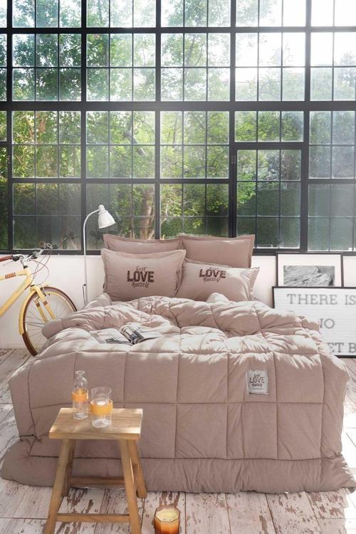 Motto Cotton Comfort Çift Kişilik Uyku Seti Bej