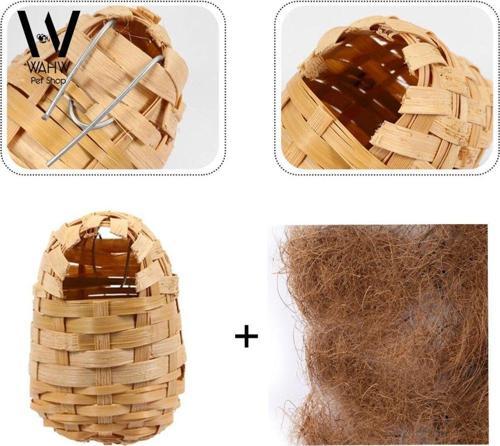 Doğal Hasır Bülbül Ve Finch Yuvası 11x9,5x13 cm, İp Hediyeli