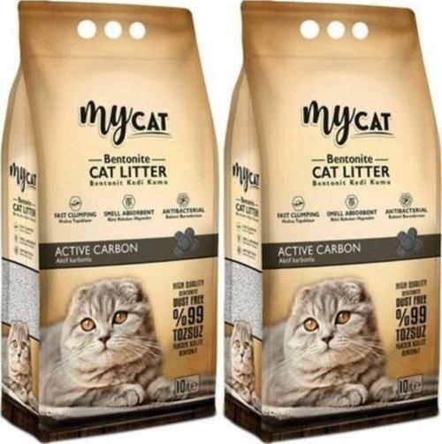 Mycat Aktif Karbon Topaklaşan Bentonit Kedi Kumu 10 Lt X2 Adet Karbonlu Kedi Kumu