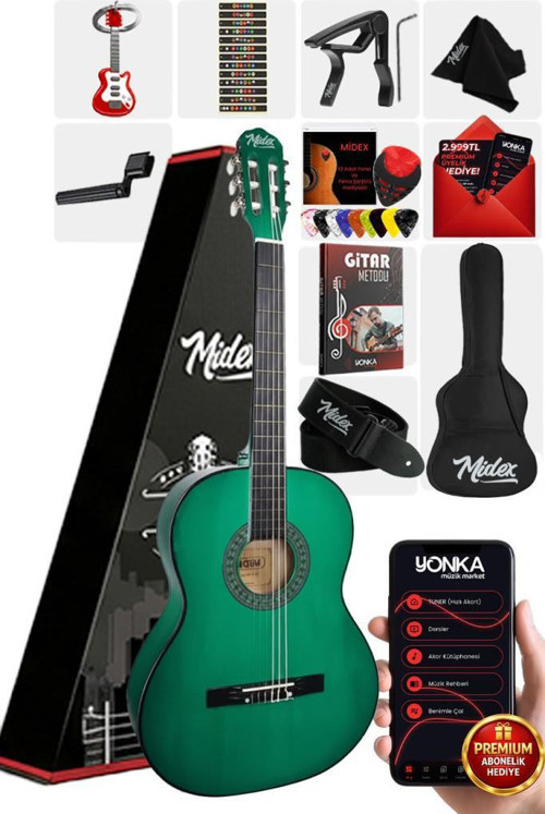 CG-270GR Yeşil Renk Klasik Gitar 4/4 Yetişkin Boy Sap Ayarlı Full Set