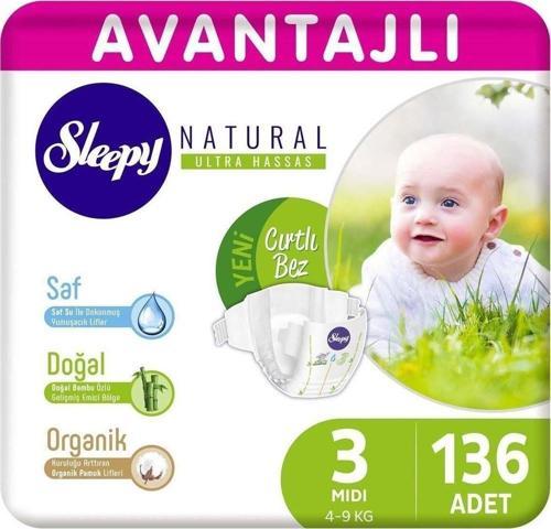 Natural Avantajlı Bebek Bezi 3 Numara Midi 136 Adet