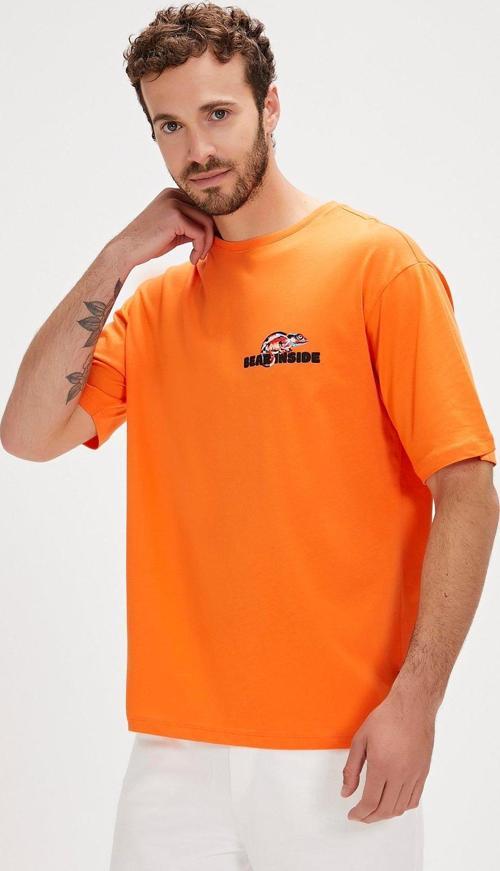 Chamelon Turuncu Baskılı Erkek Oversize Tişört
