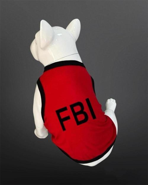 Kedi Ve Köpek Kıyafeti - FBI Baskılı Kırmızı Atlet