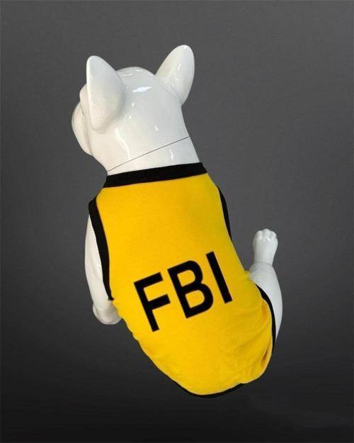 Kedi Ve Köpek Kıyafeti - FBI Baskılı Sarı Atlet