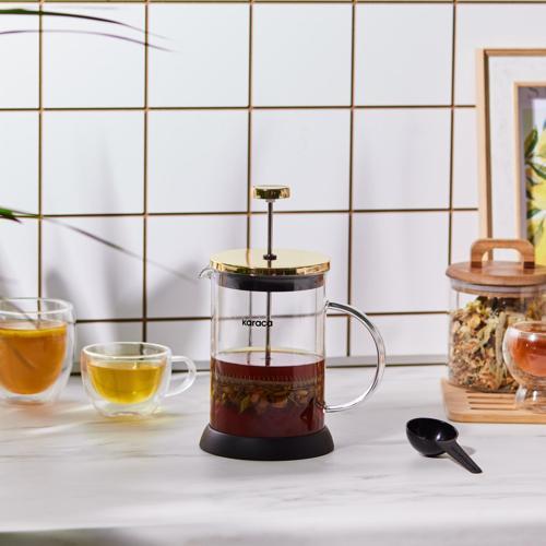 Coffee Bean Kaşık Hediyeli Borosilikat Cam French Press Gold 800 ml
