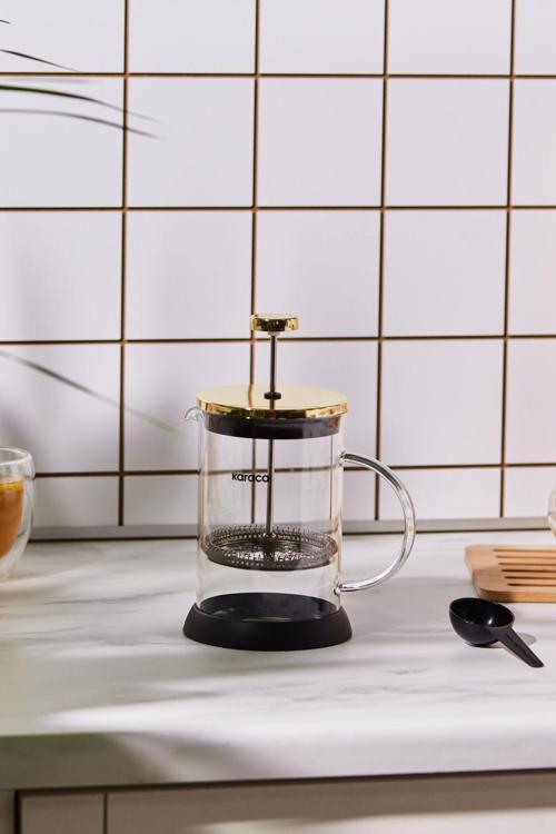 Karaca Coffee Bean Kaşık Hediyeli Borosilikat Cam French Press Gold 800 ml