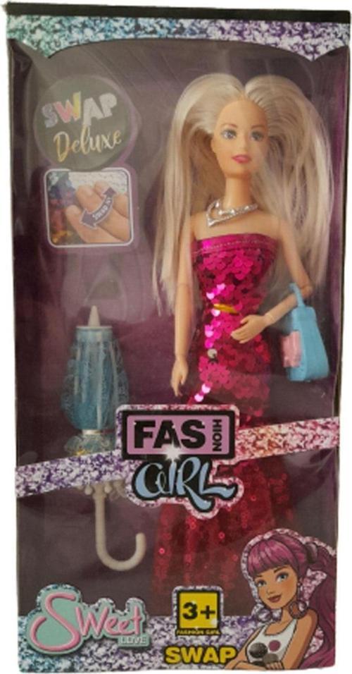 4 Parçadan Oluşan Parlak Kıyafetlere Sahip , Kol Çantası Ve Kolye Aksesuarlı Barbie Manken Bebek