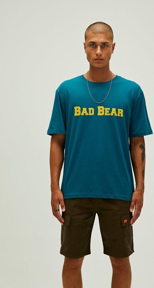 Title Oversize T-Shirt Petrol Mavi Baskılı Erkek Tişört
