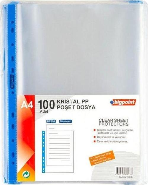 Poşet Dosya Mavi Şeritli Kristal 90 Mikron 100'lü Paket