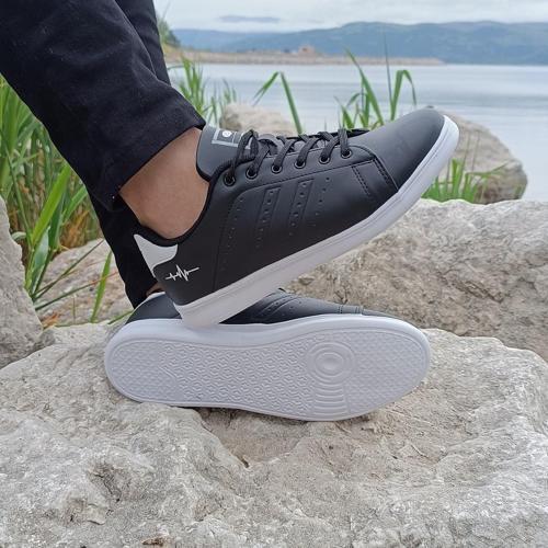 041 Siyah-Beyaz Sneaker Düz Taban Spor Ayakkabı