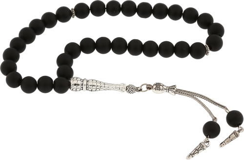 ​Doğaltaş Metal Püsküllü Mat Oniks Taşı Tesbih