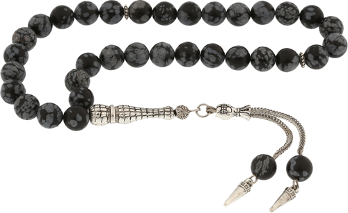 ​Doğaltaş Metal Püsküllü Obsidyen Taşı Tesbih