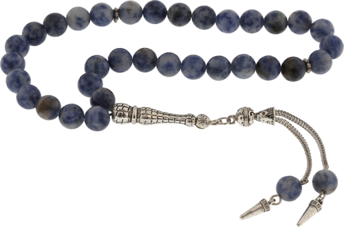 ​Doğaltaş Metal Püsküllü Sodalit Taşı Tesbih