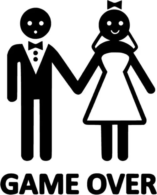 Evlendik ve Game Over Sticker Duvar Dekor Sticker 40 x 48 cm