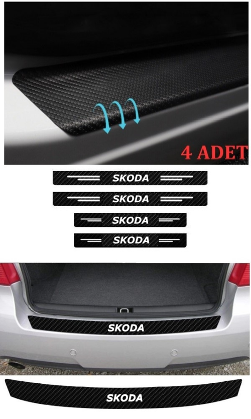 Skoda Karoq İçin Uyumlu Aksesuar Oto Bagaj Ve Kapı Eşiği Sticker Seti Karbon