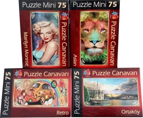 4 Adet 75 Parça Mini Puzzle Seti 4x75 Toplam 300 Parça 4 Ayrı Çeşit Pazıl