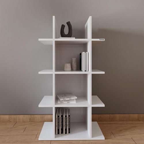 KT-1 Dekoratif Kitaplık, Raf Düzenleyici, Kitap Rafı, Beyaz 70x25x130 Cm Kitaplık
