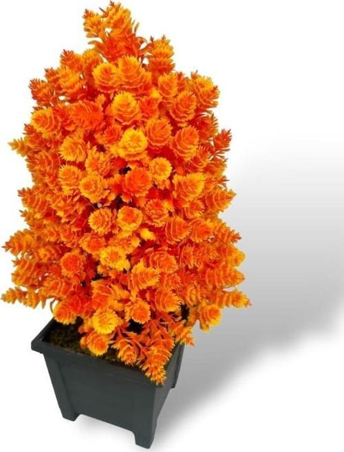 Yapay Çiçek Bonsai Ağacı Turuncu Kozalak Model Dekoratif Yapay Ağaç Bonzai 30*15 cm Siyah Kare Saksıda