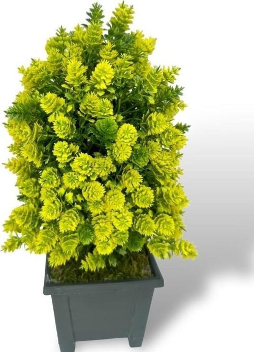 Yapay Çiçek Bonsai Ağacı Sarı Kozalak Model Dekoratif Yapay Ağaç Bonzai 30*15 cm Siyah Kare Saksıda